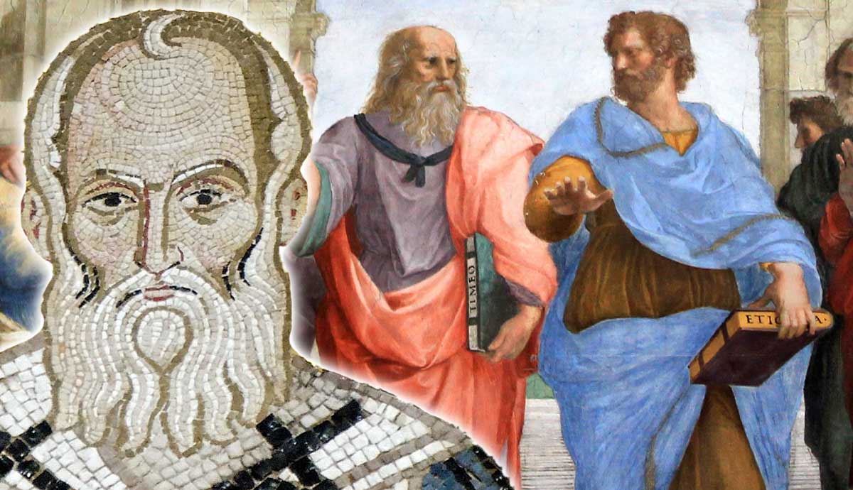 Mosaic of Gregory of Nazianzus with Plato and Aristotle