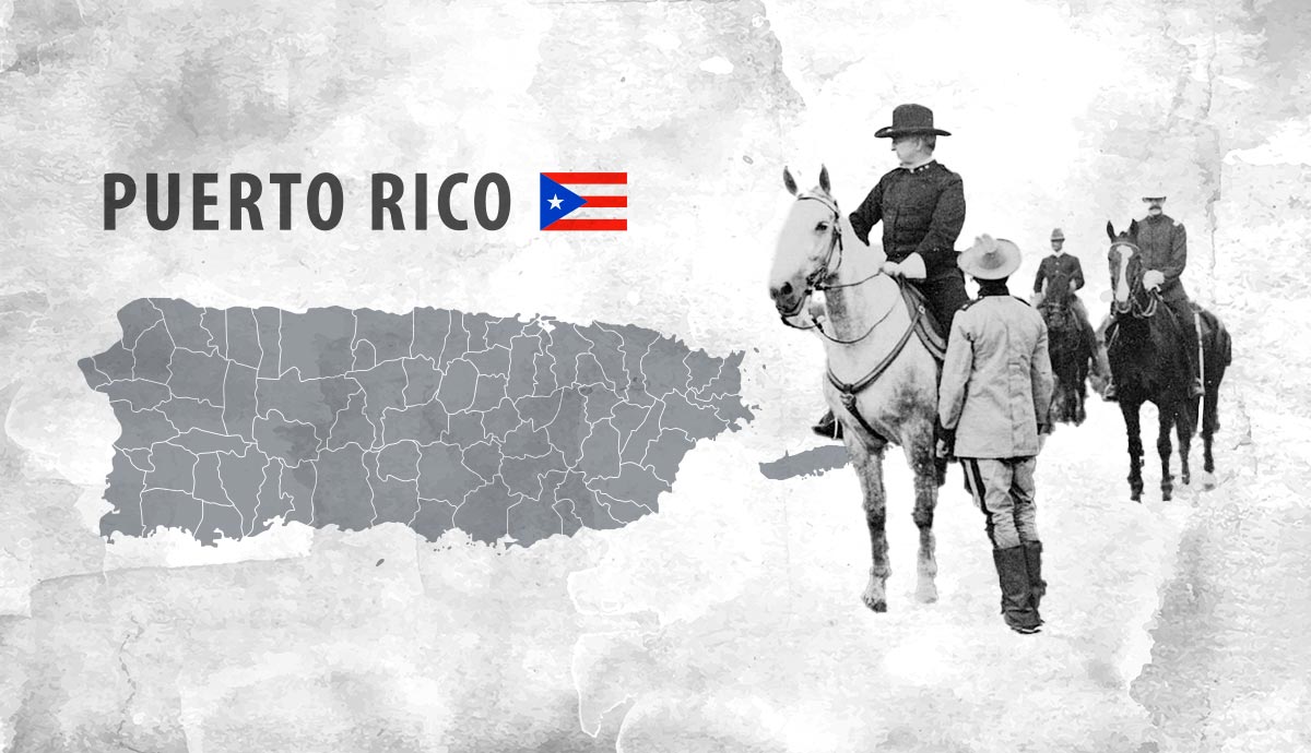 Historical Puerto Rico map and soldiers
