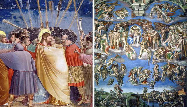 Giotto's "Kiss of Judas" and Michelangelo's "The Last Judgment."
