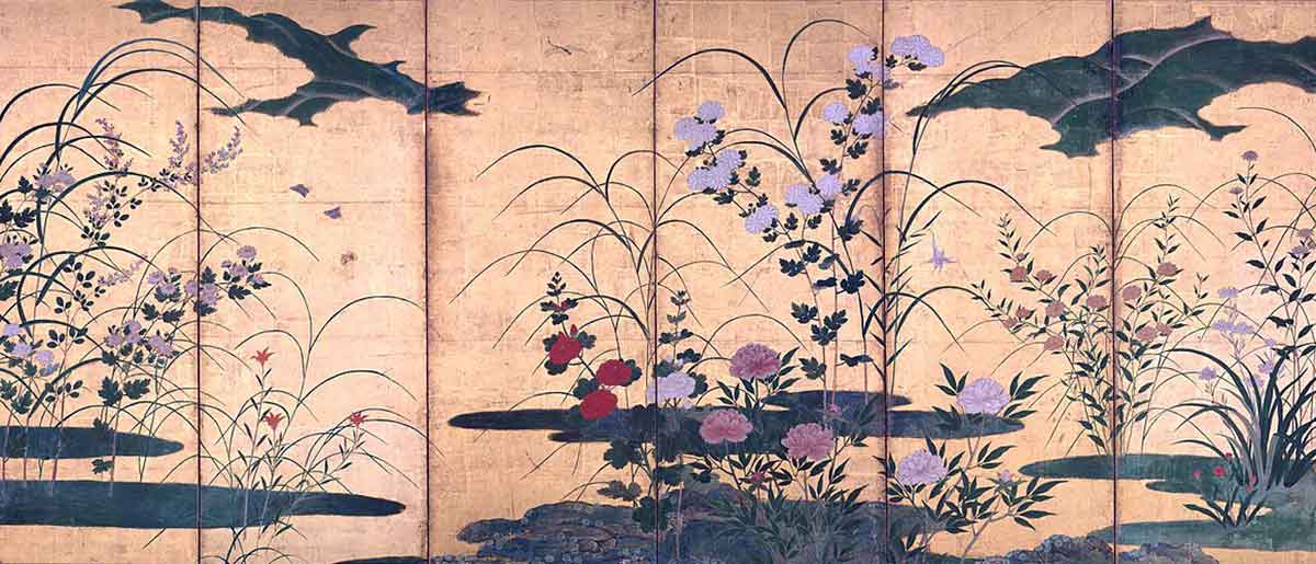 seasonal floral screens edo period japan