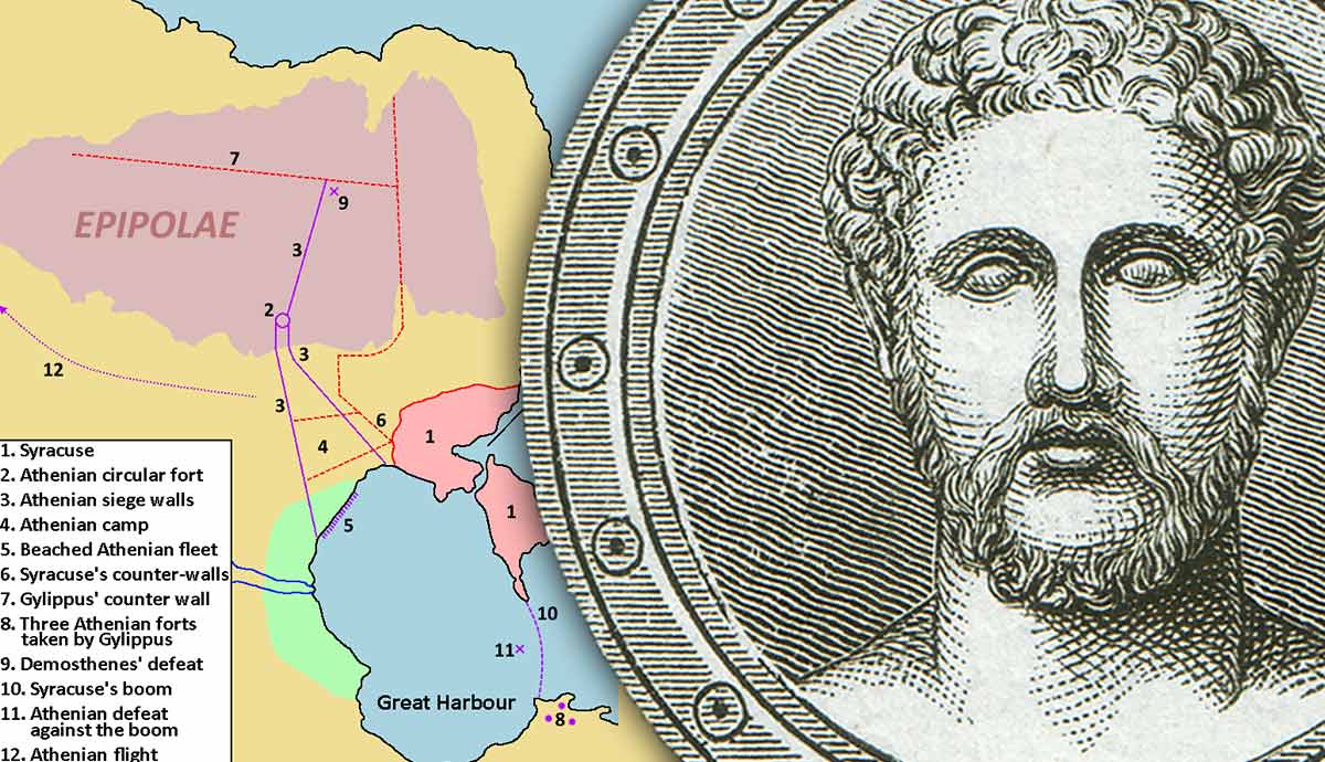 Map of the Sicilian Expedition siege and a portrait