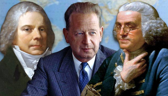 Three diplomats against world map