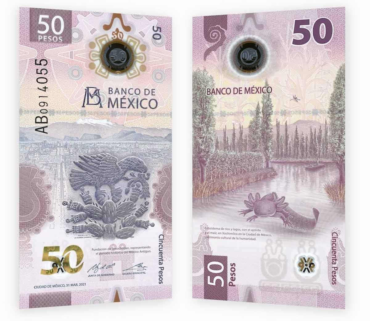 teocalli sacred war mexican banknote 50 pesos