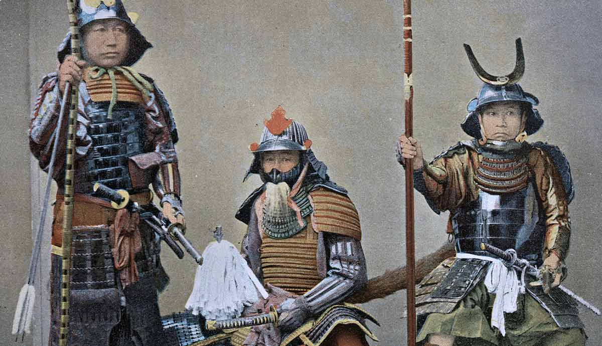 three samurai with armor weapons