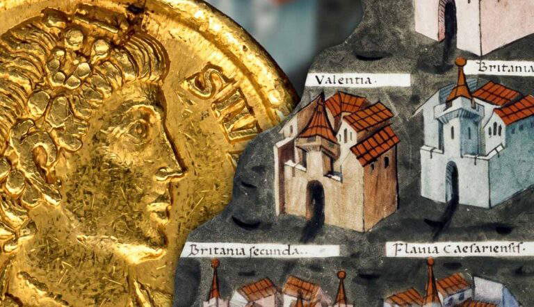 Roman coin and ancient document detail