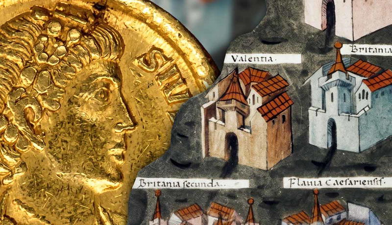 Roman coin and ancient document detail
