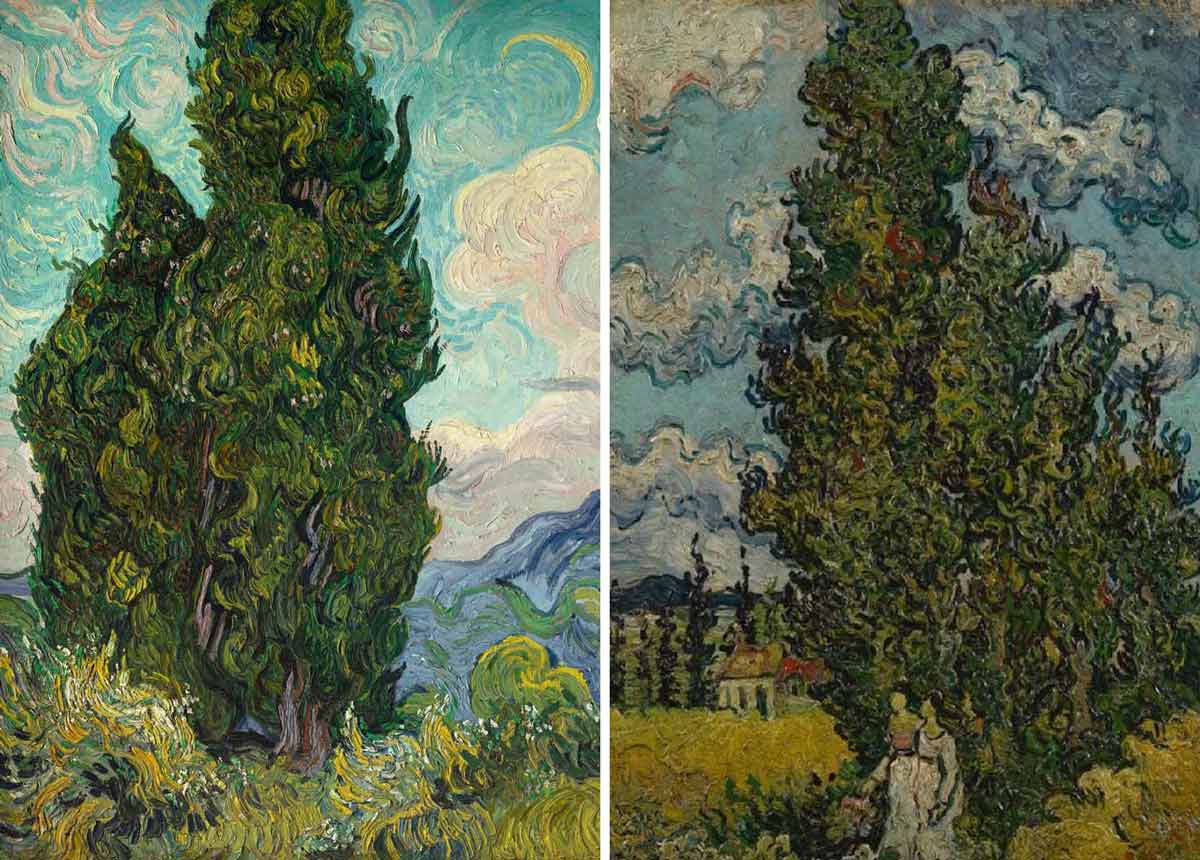 van gogh cypresses and two women