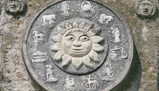 Stone sundial showing the zodiac signs