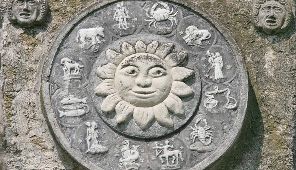 Stone sundial showing the zodiac signs