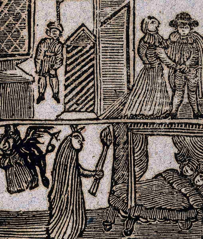 witch hanging demon kidnapping couple cursed woodcut 1720