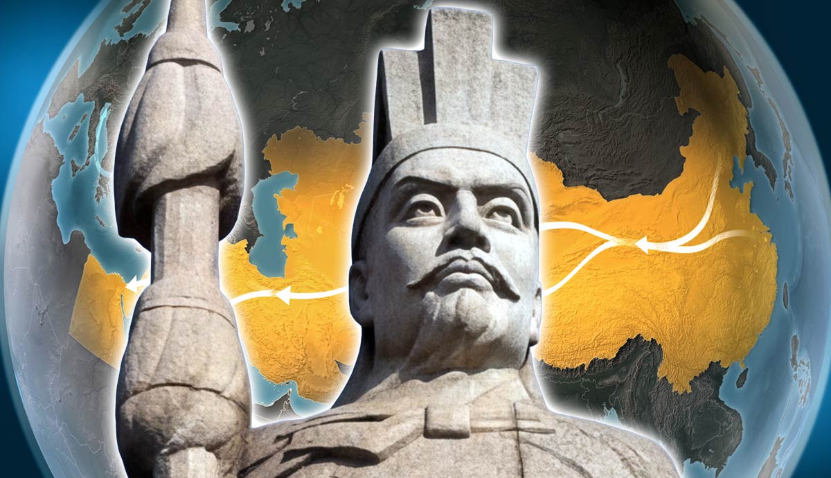 Zhang Qian statue and Silk Road map