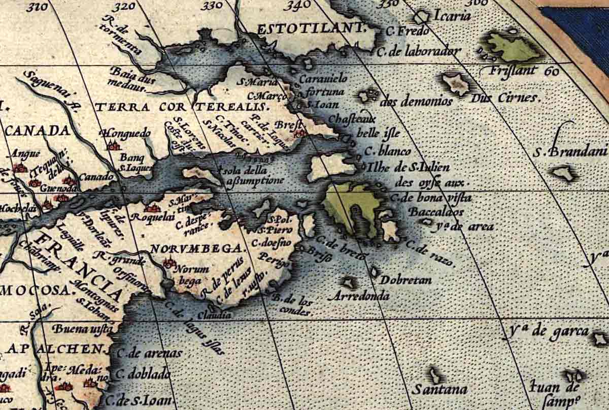 Abraham Ortelius Map 1570 Norumbega