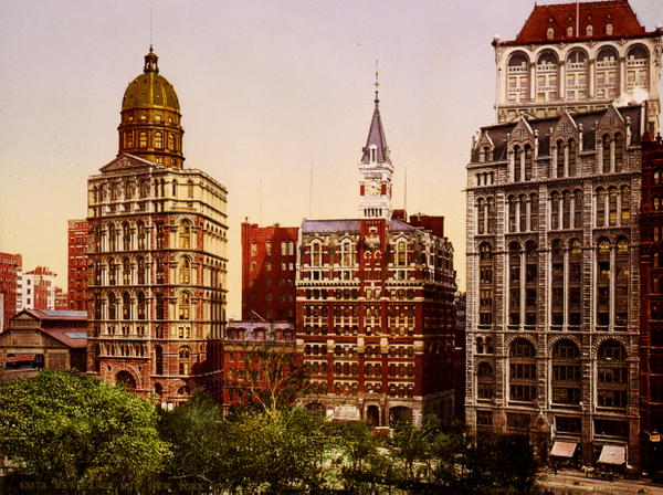News Row in New York c. 1900 with the New York Times Building on the right. Source: Wikimedia Commons
