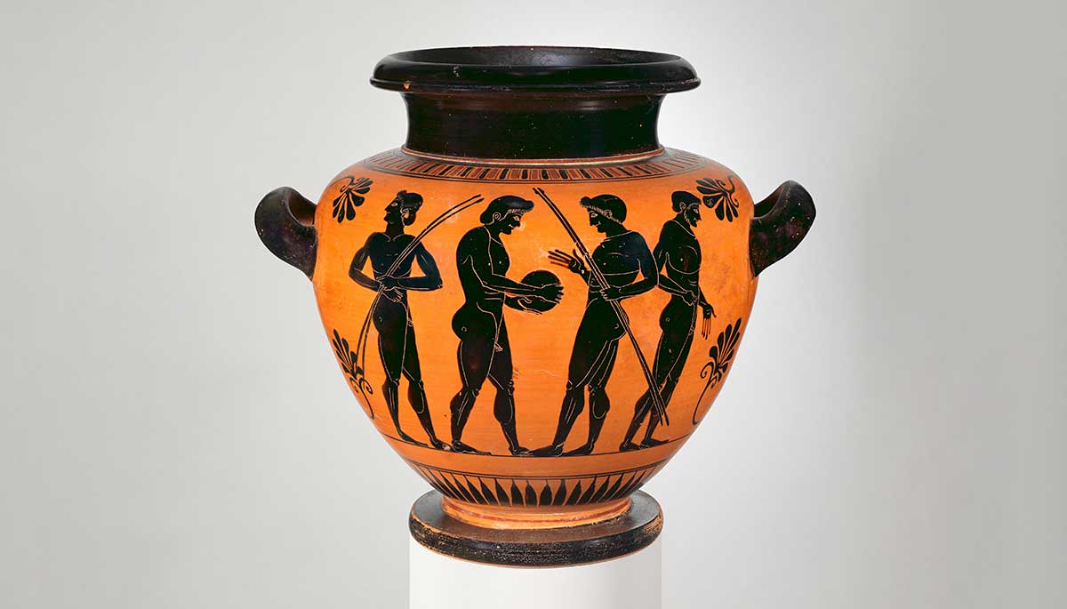 athletes black figure stamnos