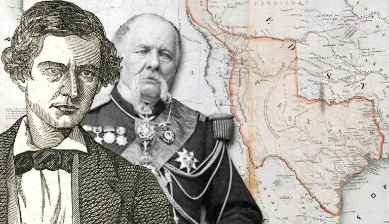 Historical figures with map of Texas