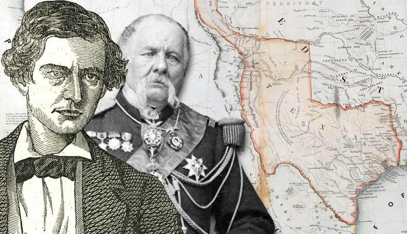 Historical figures with map of Texas