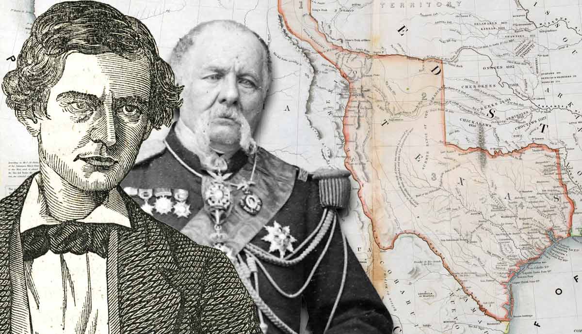 Historical figures with map of Texas