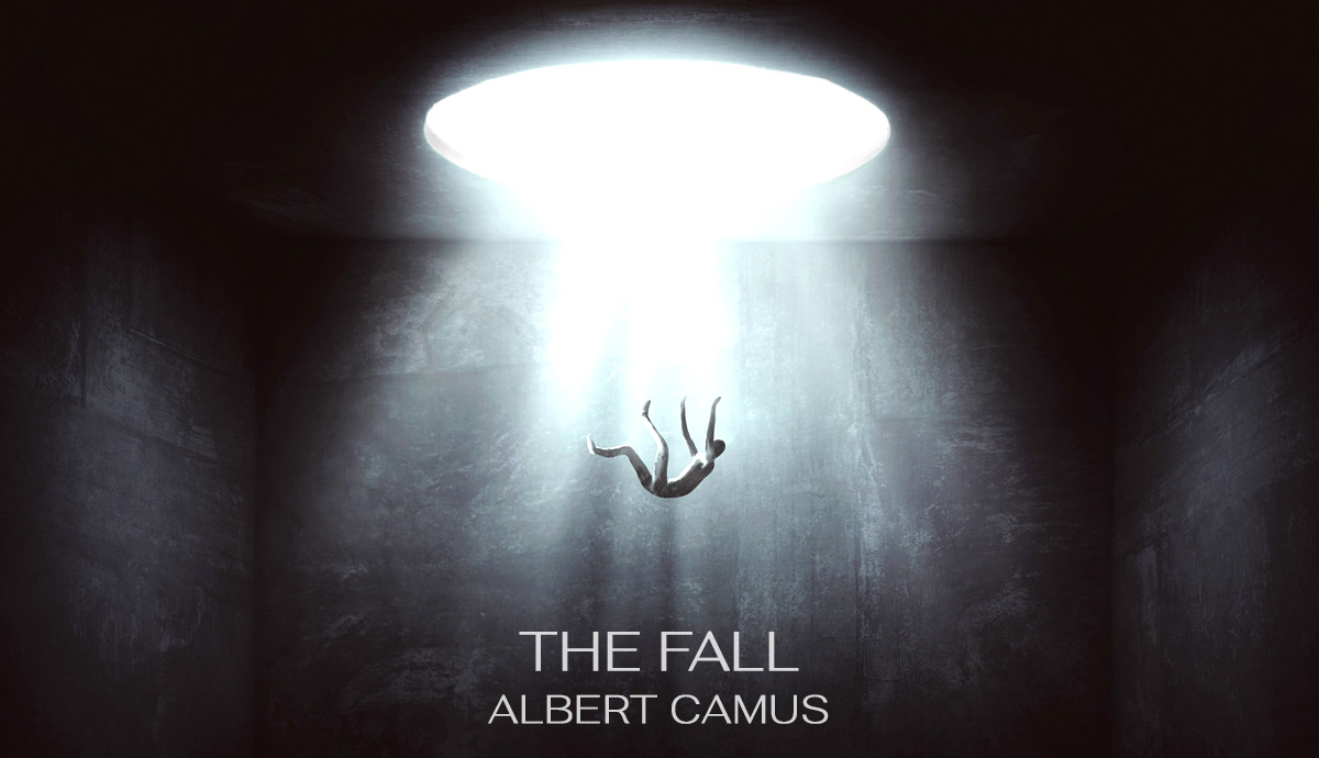 A person falling through a beam of light with camus the fall title