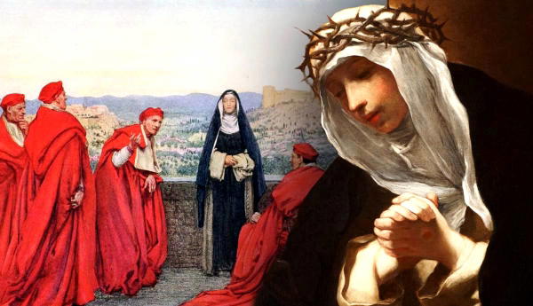 St Catherine of Siena, by Eleanor Fortescue-Brickdale with St Catherine of Siena, by Baldassare Franceschini