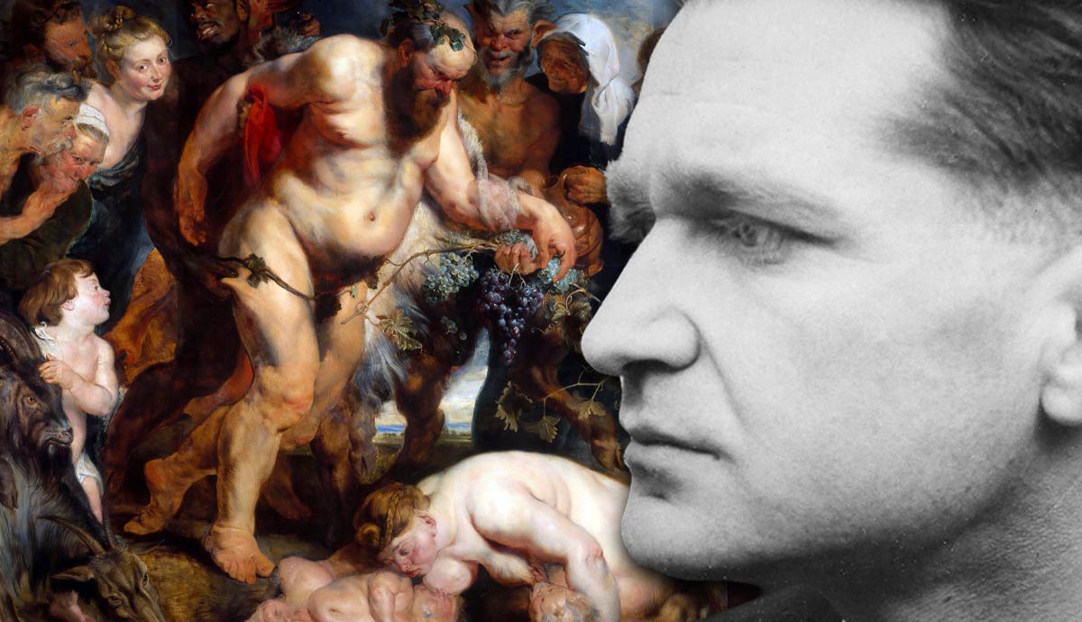 A man's profile overlaid on a Rubens painting.