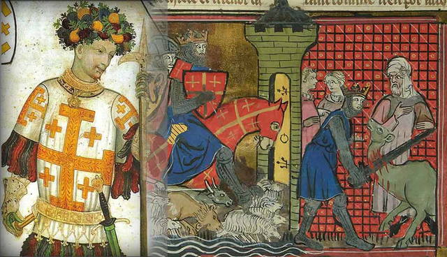 Godfrey of Bouillon and Godfrey of Bouillon decapitates a camel