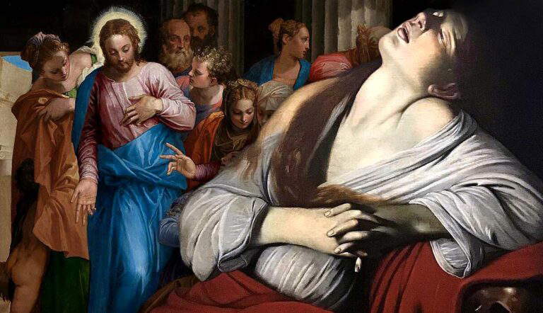 Two classic paintings of Mary Magdalene merged together.