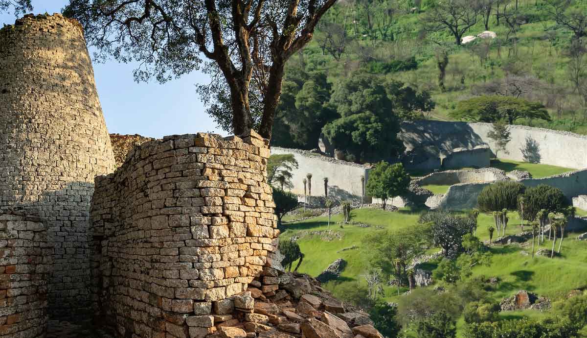 The ancient stone ruins of Great Zimbabwe National Monument.