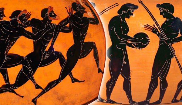 Ancient Greek black-figure pottery showing athletes