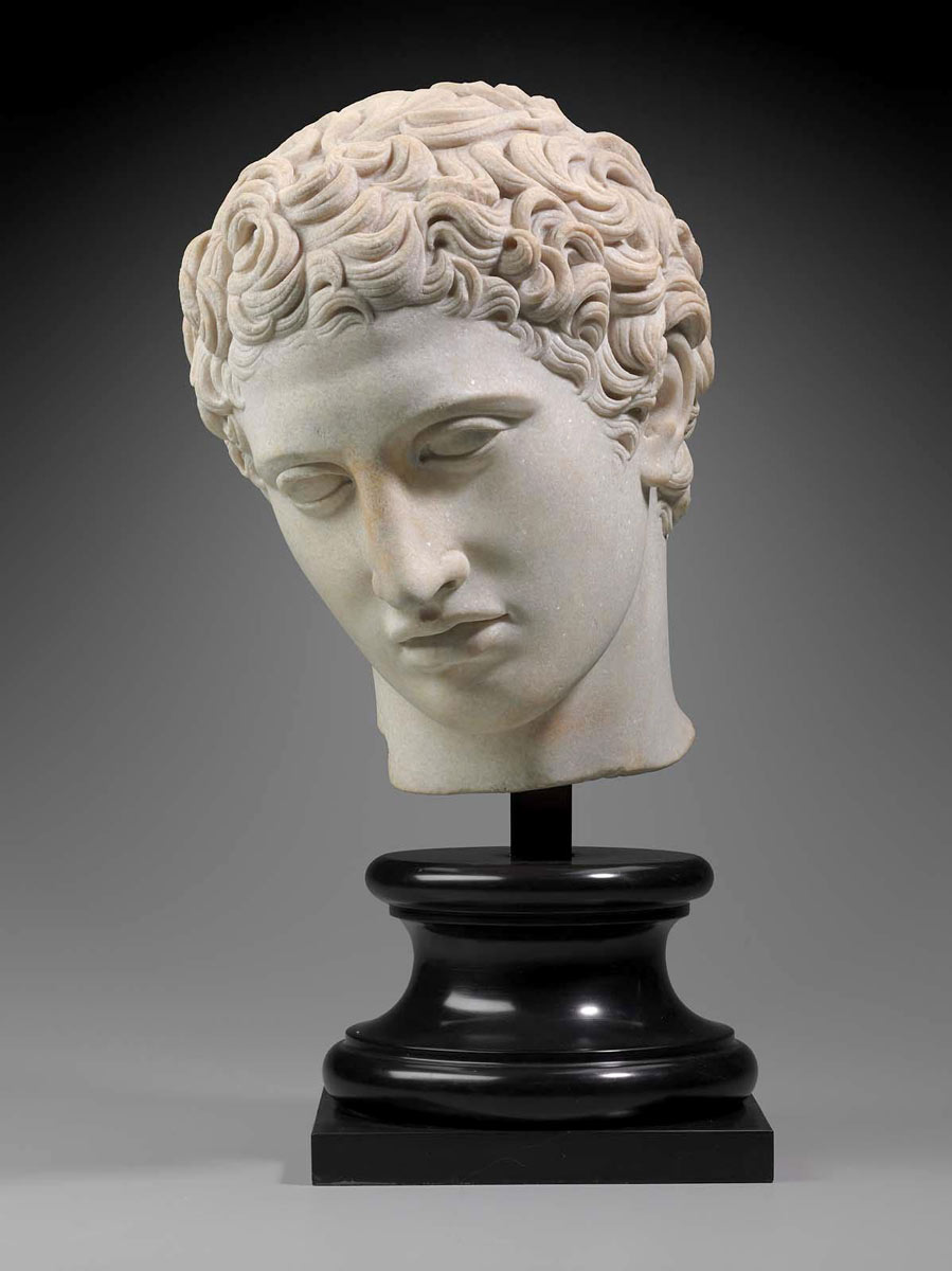 Marble head of a youth, typical of ancient Greek and Roman sculpture from the Classical period, when artists (and society) idolized beauty and youth in equal measure. Photo courtesy of MFA, Boston.