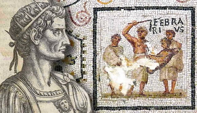 Roman bust beside a mosaic