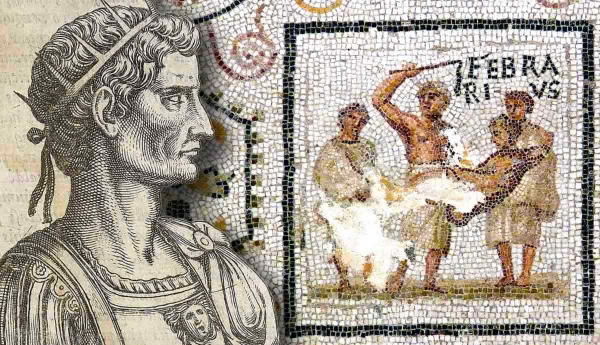 Roman bust beside a mosaic
