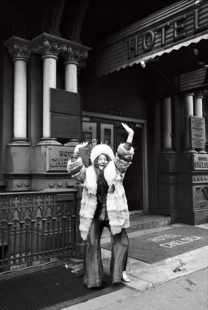 Janis Joplin in front of the Chelsea Hotel. Source: Wall Street Journal