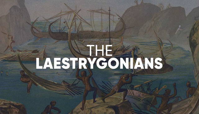 Ancient Greek painting of Laestrygonian giants attacking ships