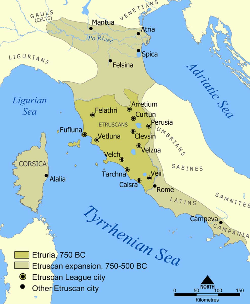 map of rome latins etruscans