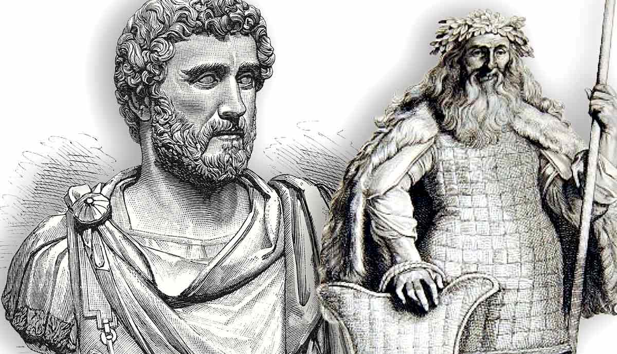 An engraving of a Roman Emperor and a Print of a Marcomanni warrior