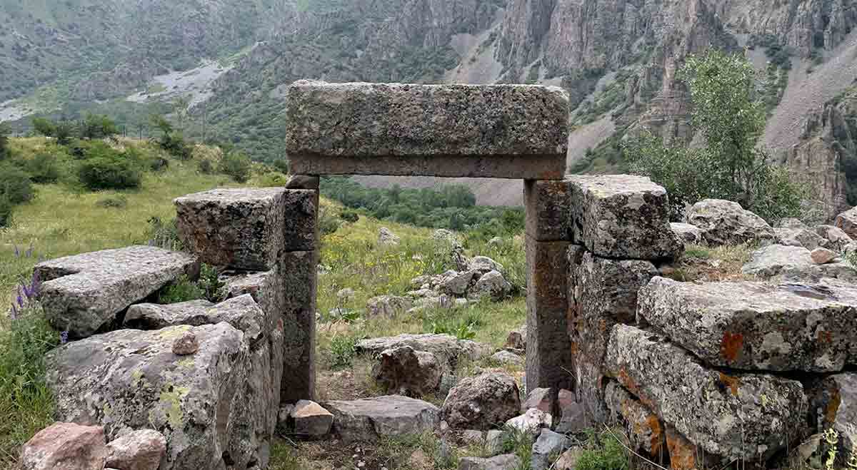 megalith stone overlooking valley armenia