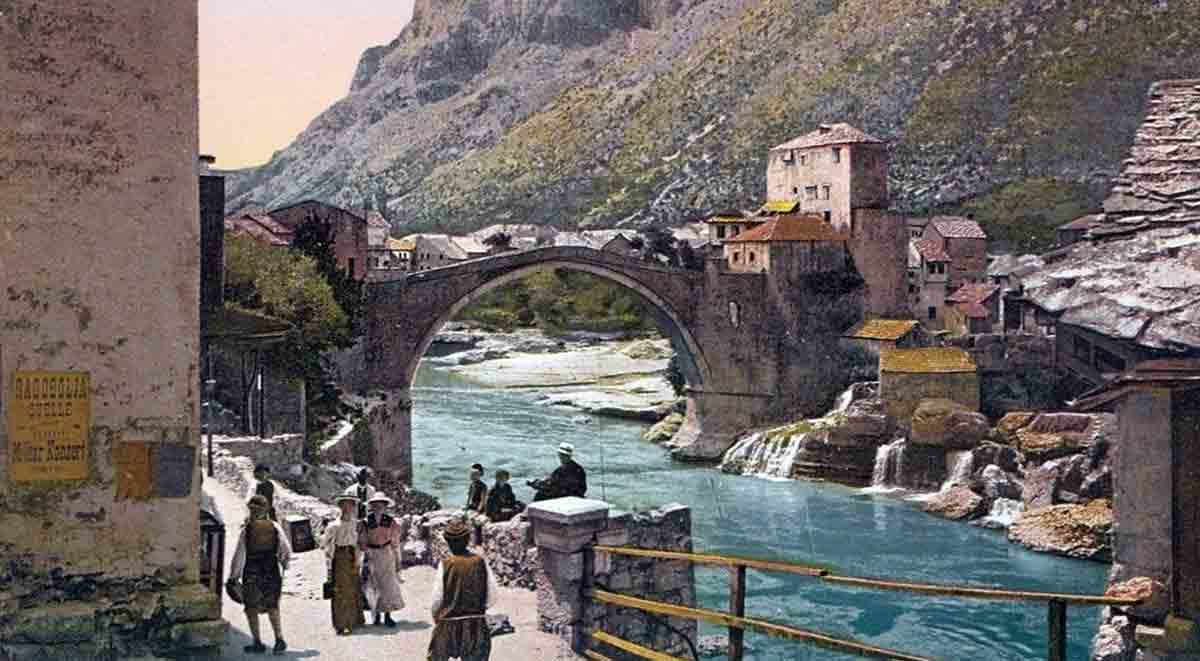 mostar bridge postcard 1911