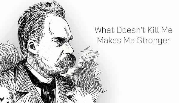 Sketch of Friedrich Nietzsche with famous quote.
