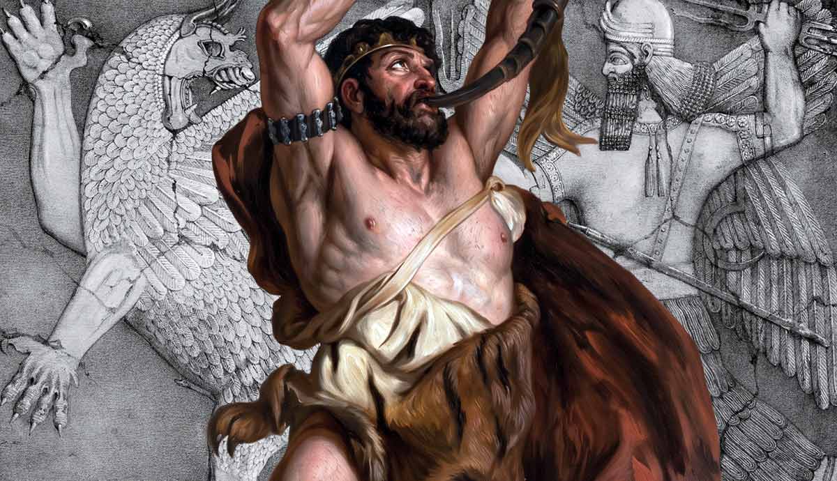 Depiction of Nimrod with Ancient relief depicting Ninurta