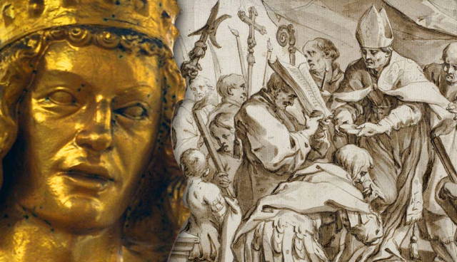 Gold statue of a king and otto the great coronation
