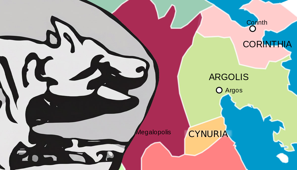 Map of Ancient Greece with a wolf illustration