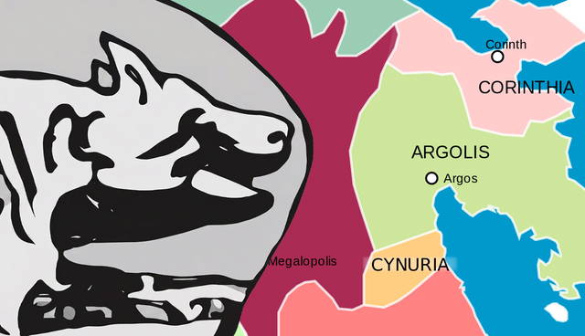Map of Ancient Greece with a wolf illustration