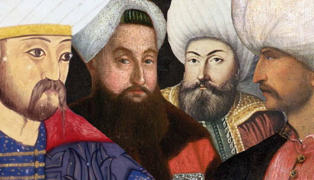 Portraits of four historical Ottoman Sultans.