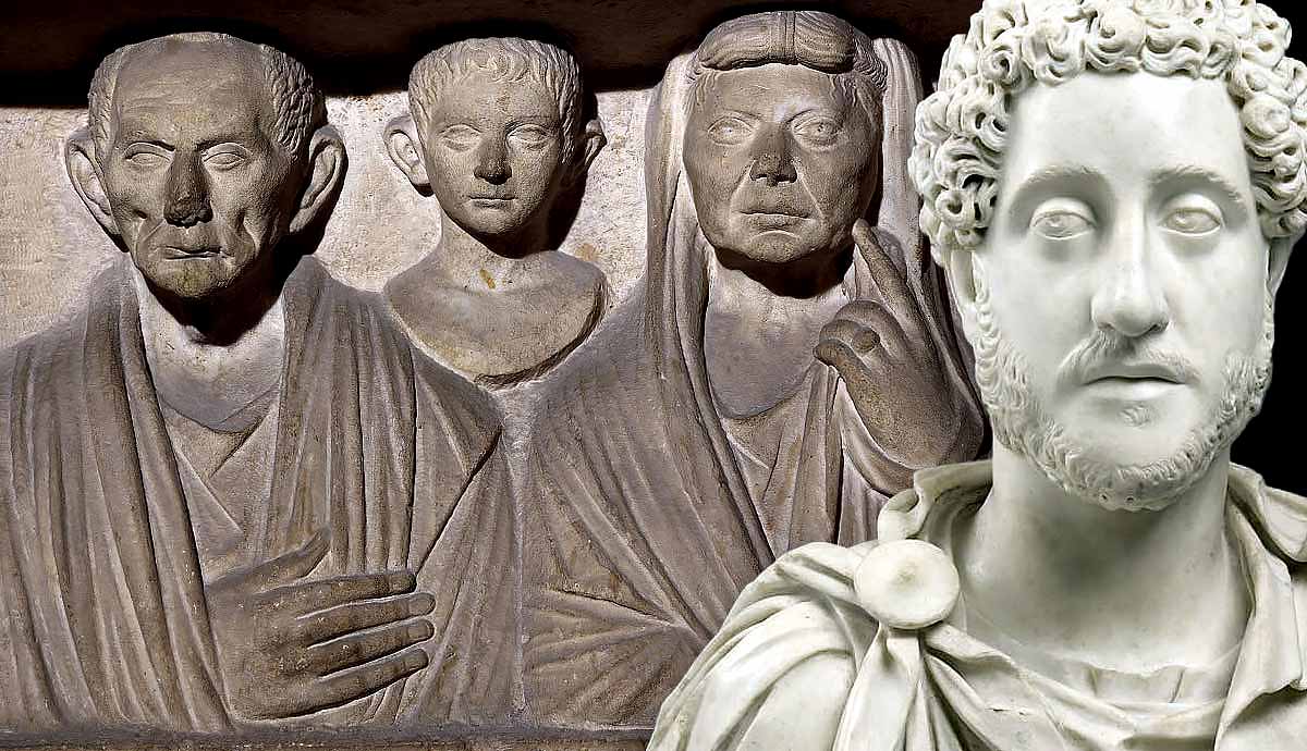 Funerary relief of Lucius Vibius and Vecilia Hila with Bust of Commodus