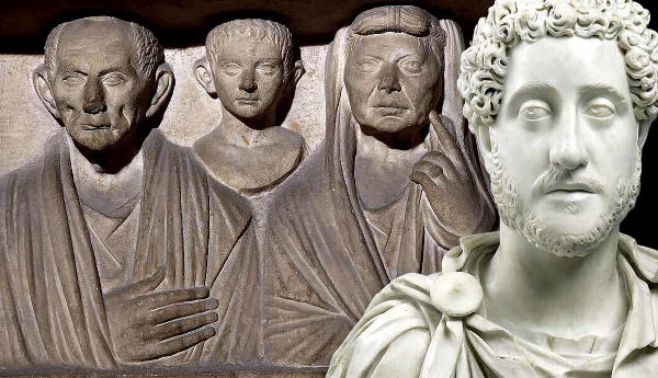 Funerary relief of Lucius Vibius and Vecilia Hila with Bust of Commodus