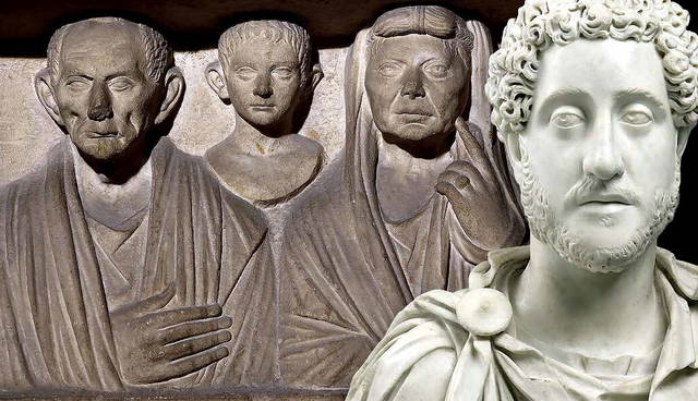 Funerary relief of Lucius Vibius and Vecilia Hila with Bust of Commodus