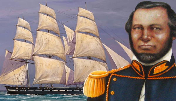 Portrait of Edwin Moore and ship