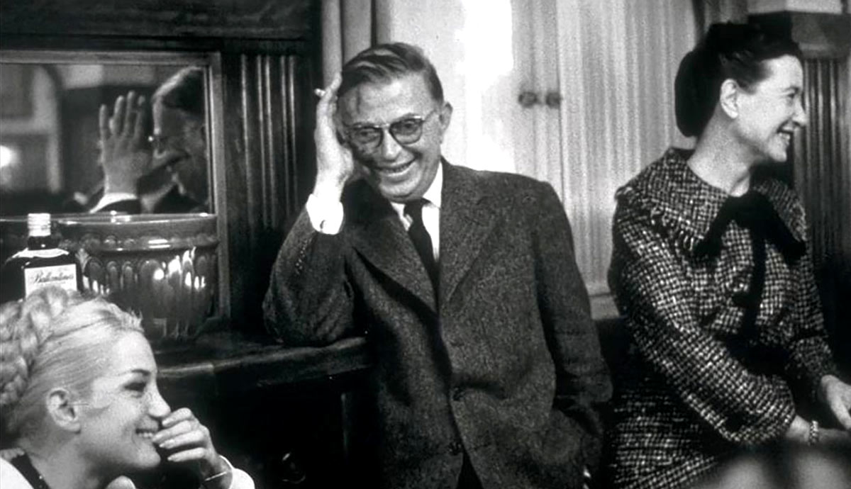 The actress Evelyne Rey with Sartre and Beauvoir