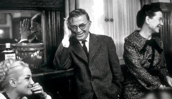 The actress Evelyne Rey with Sartre and Beauvoir