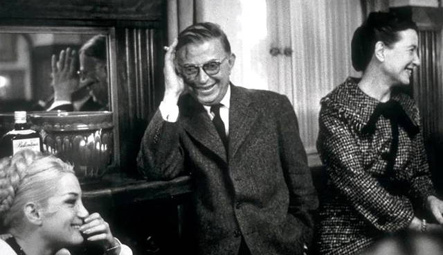 The actress Evelyne Rey with Sartre and Beauvoir